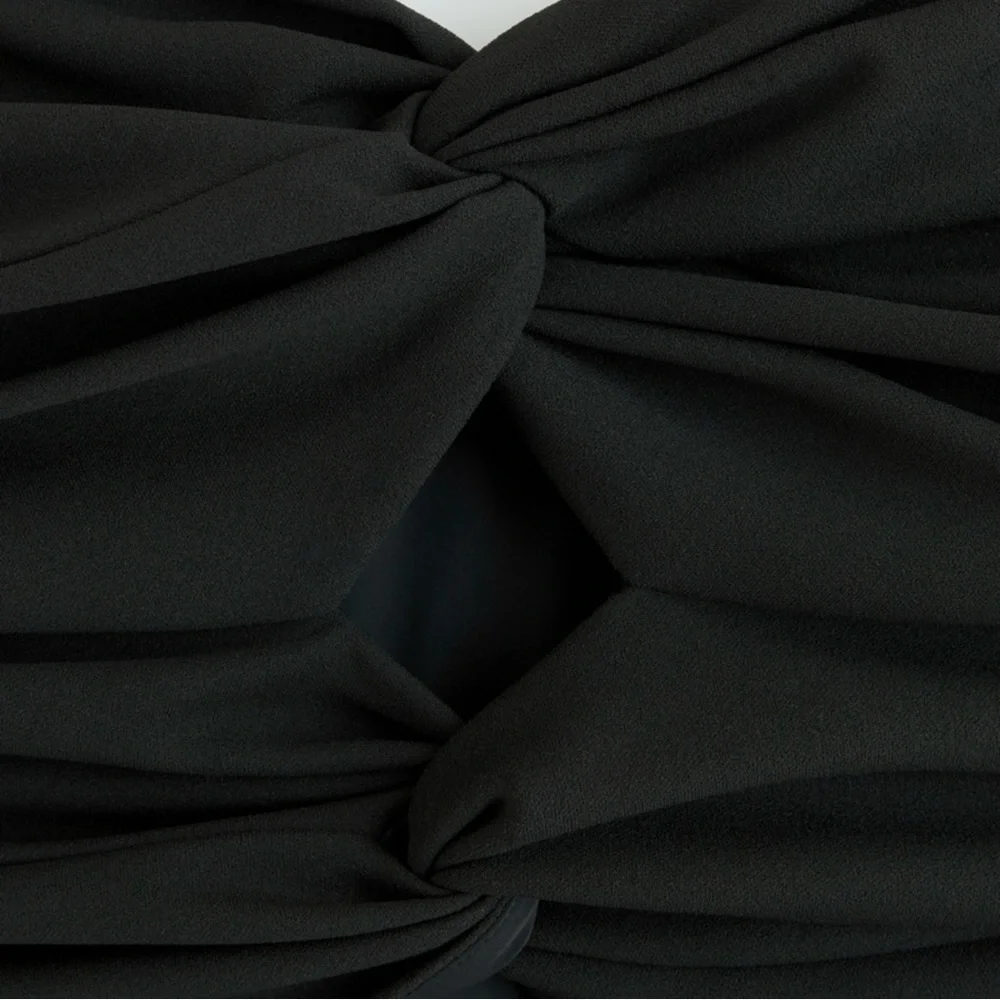 Abercrombie & Fitch Black Ruched Front Cutout Asymmetrical Midi Dress - Picture 2 of 5